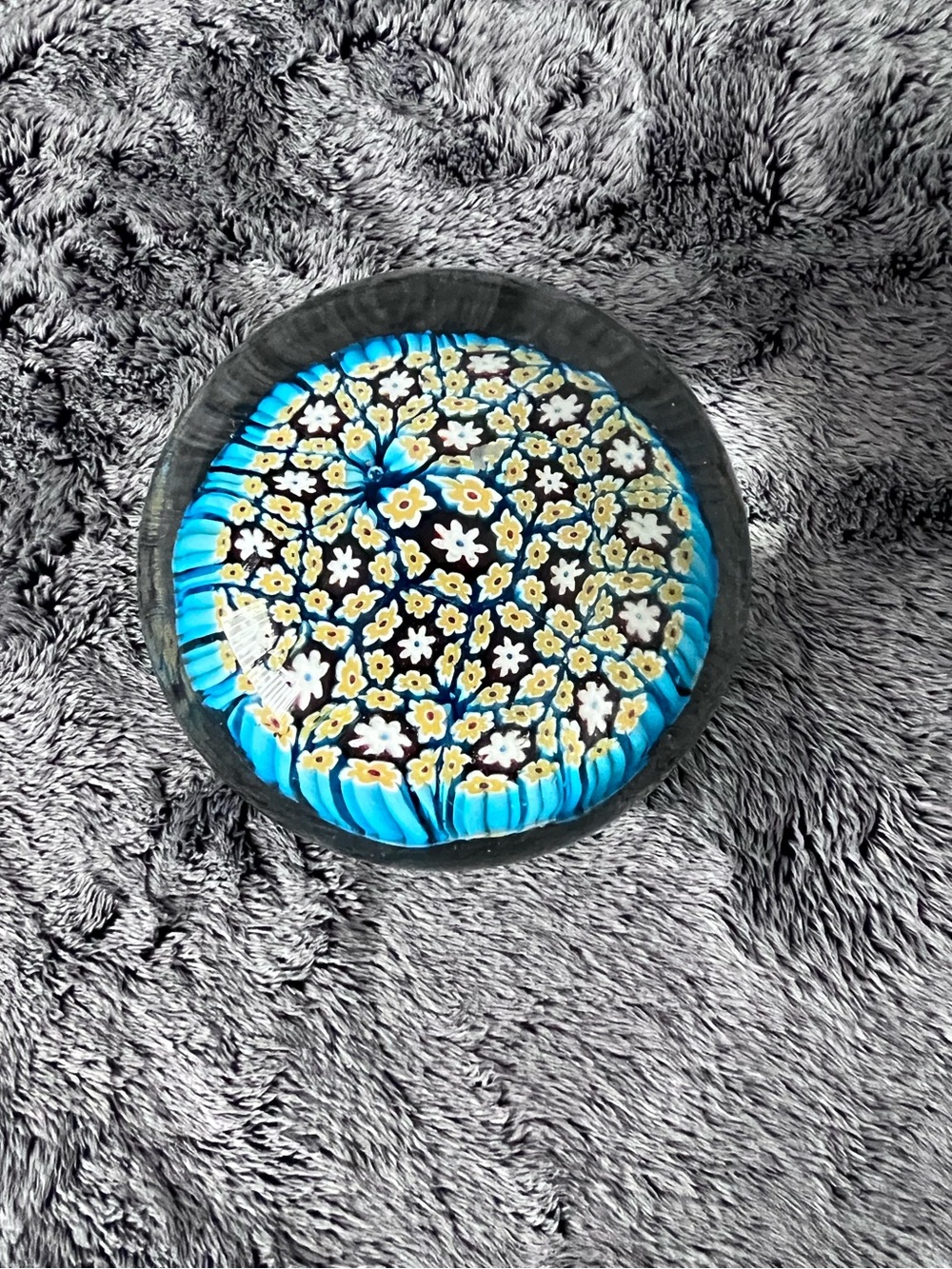 Vintage Millefiori Art Glass Paperweight Murano Style Floral Cane Dome